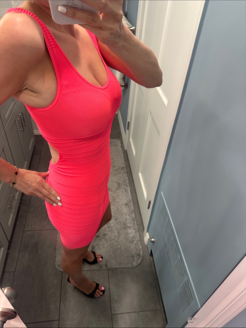Bebe Sleeveless Bodycon Dress in Hot Coral - Picture 3 of 10